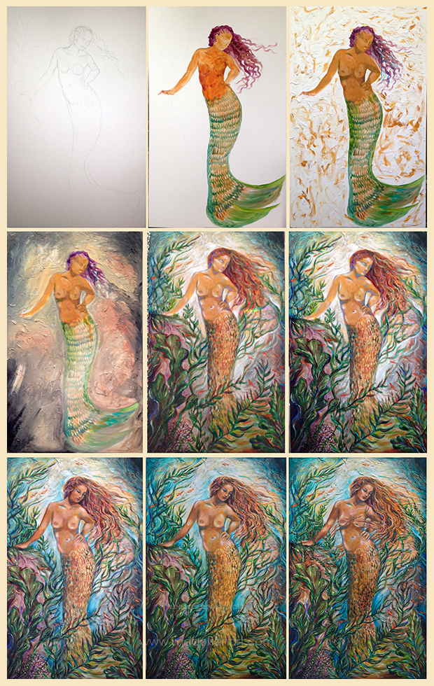 I thought this might be interesting of showing the progression of how I created "Isabella" I actually worked on this for several months off and on and finally came to completion. It is 48x36"